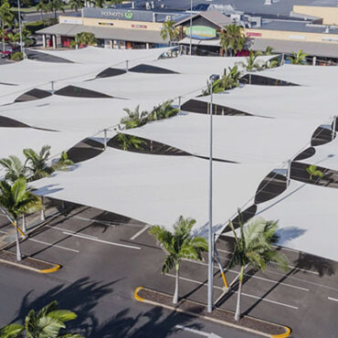 Shade sails over parking lot