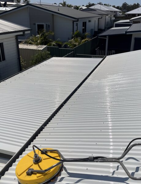 Roof cleaning with pressure washer