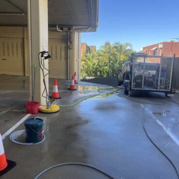 Commercial concrete cleaning in progress